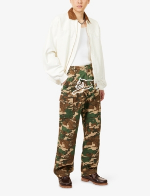 Icecream Mens Running Dog Camo Denim Cargo Trousers In Green