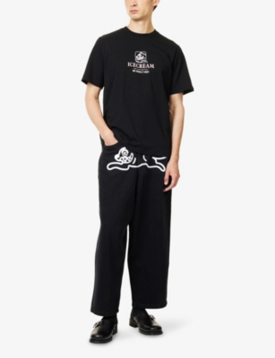 Icecream Mens Black Running Dog Triple Scoop Wide-leg Denim-blend Jeans In Black