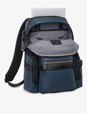 Tumi Womens Navy Coated Canvas Alpha Bravo Navigation Leather Backpack