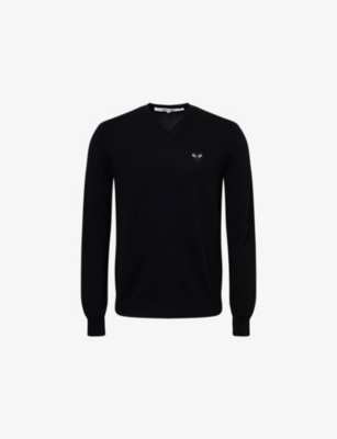 COMME DES GARCONS PLAY: Logo-Patch Long-Sleeve Wool Sweater
