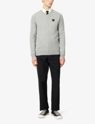 Comme Des Garçons Play Mens Logo-patch Long-sleeve Wool Sweater Light Grey In Gray