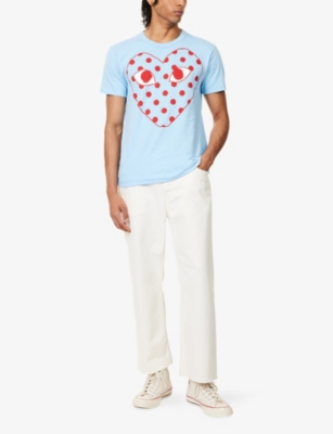 Comme Des Garçons Play Mens Blue Play Dotted Graphic-print Crewneck Cotton T-shirt In Blue