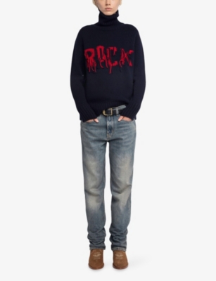Zadig & Voltaire Womens Mora Rock-intarsia Merino-wool Jumper Encre Xs In Black