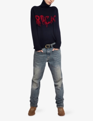 Zadig & Voltaire Womens Light Blue Mora Rock-intarsia Merino-wool Jumper In Blue