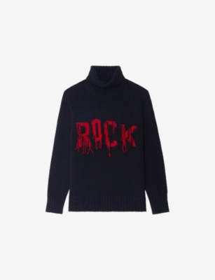 Zadig & Voltaire Womens Light Blue Mora Rock-intarsia Merino-wool Jumper In Blue