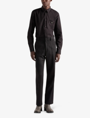 Prada Mens Black Triangle-logo Long-sleeve Cotton Shirt In Black