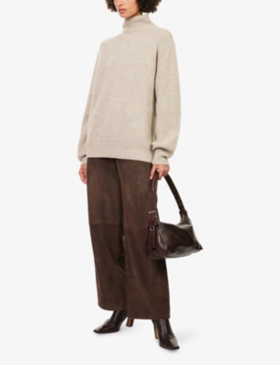 Lemaire Womens Beige Oat High-neck Ribbed Wool-blend Jumper Xs In Neutral