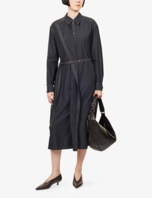 LEMAIRE: Asymmetrical Belted Cotton-Poplin Midi Dress