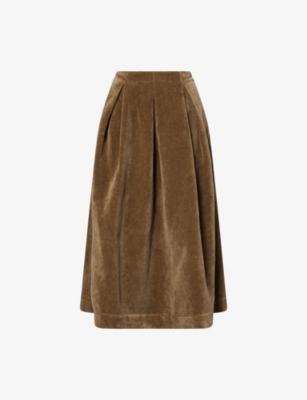 Uma Wang Omens Gomes Pleated Cotton And Midi Skirt Mustard In Brown