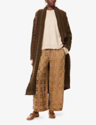 Uma Wang Omens Tan Distressed Round-neck Cashmere Jumper In Neutral
