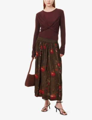 Uma Wang Omens Dark Red Twist Long-sleeves Stretch-woven Top In Red