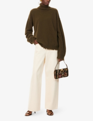 Uma Wang Omens Army Green Distressed High-neck Cashmere Jumper In Brown