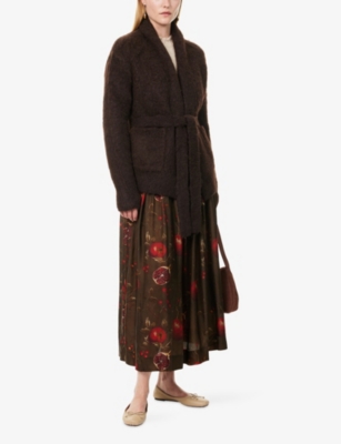 Uma Wang Omens Dark Brown Bushed Belted Stretch-wool Cardigan In Brown