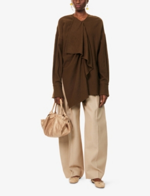 Uma Wang Omens Brown Tumble Asymmetric Wool Top In Brown
