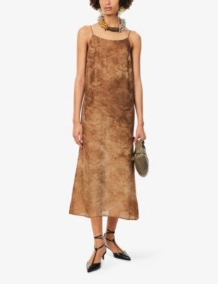 Uma Wang Omens Mustard Anaya Printed Woven Midi Dress In Animal Print