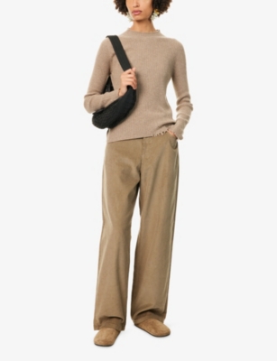 Uma Wang Omens Tan Long-sleeves Ribbed Cashmere Top In Multi