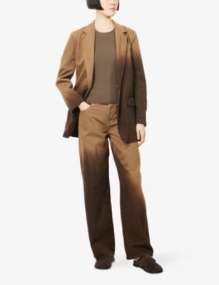 Uma Wang Omens Olive Brown Phyllis Wide-leg Denim Jeans Xs In Brown