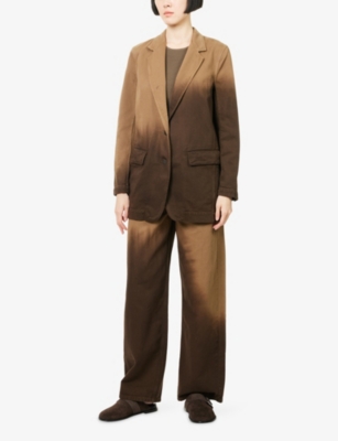 Uma Wang Omens Olive Brown Jane Notch-lapels Denim Jacket Xs In Brown