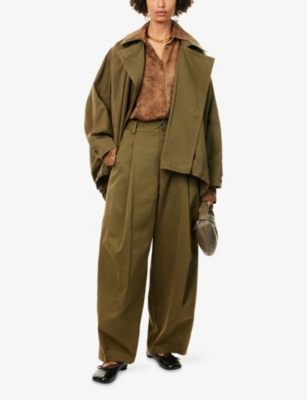 Uma Wang Omens Dark Green Pleated Wide-leg Cotton Trousers Xs In Green