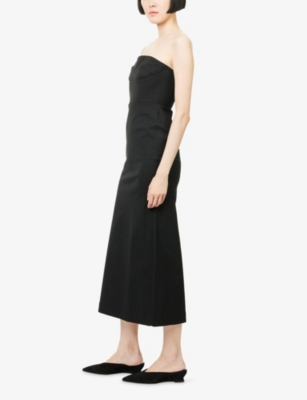 Uma Wang Omens Black Asaka Strapless Stretch-wool Blend Midi Dress In Black