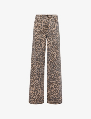 Good American Womens Lucky Leopard001 Good Standard Ease Leo Wide-leg Denim Jeans