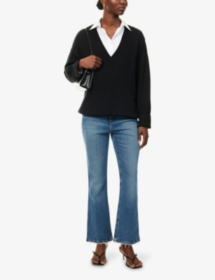 Good American Womens Black001 Deep V-neck Knitted Jumper In Black