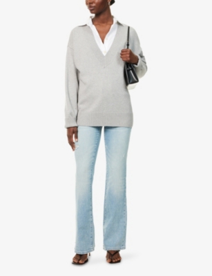 Good American Womens Melange Grey Deep V-neck Knitted Jumper In Gray