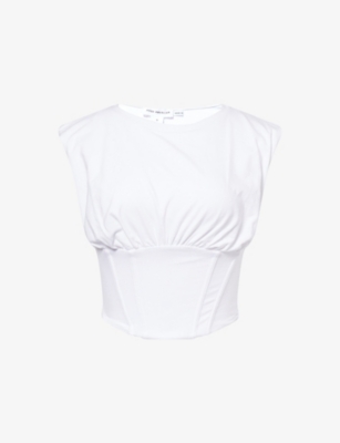 Good American Womens White001 Corset Sleeveless Stretch-cotton Top In White