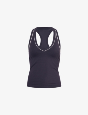 We Are Tala Omens Navy Dayflex Contrast Built-in-support Stretch-woven Racer Vest In Blue