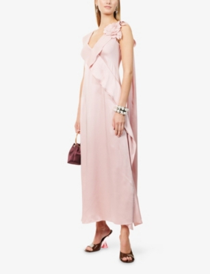 Erdem Womens Slipper Flower-appliqué Sleeveless Satin Cocktail Midi Dress In Pink