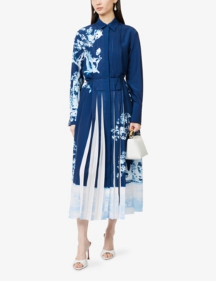 ERDEM: Long-Sleeve Floral-Print Crepe-du-Chine Midi Shirt Dress