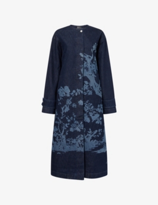 ERDEM: Floral-Print Belted Cotton-Denim Coat