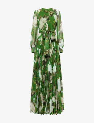 ERDEM: Floral-Print Long-Sleeve Chiffon Gown