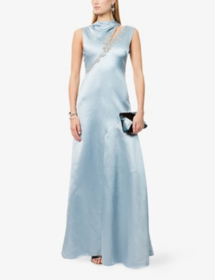 Erdem Womens Cloud Crystal-embellished Sleeveless Satin Gown In Gray