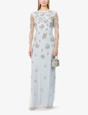 Erdem Womens Cloud Long-sleeve Crystal-embellished Tulle Gown In Gray