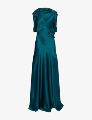 ERDEM: Floral-Embroidered Sleeveless Satin Gown