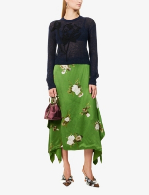 Erdem Womens Navy Flower-embroidered Crewneck Wool-blend Jumper In Blue