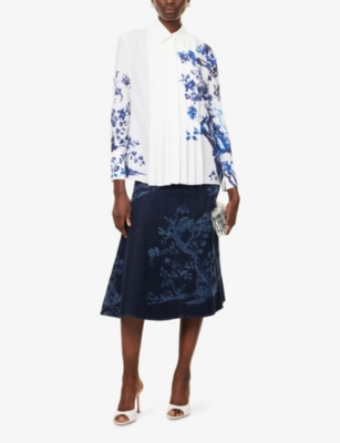 Erdem Womens Cyanotype Etching White Floral Pleated Woven Shirt In Multi