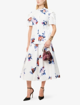 Erdem Womens Painted Rose White Floral-print Short-sleeve Cotton-poplin Top In White