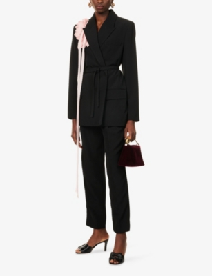 ERDEM: Straight-Leg Satin-Trim Virgin-Wool Trousers