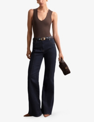 Reiss Womens Indigo June Flared-leg Mid-rise Stretch-denim Jeans In Black