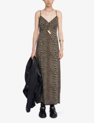 Zadig & Voltaire Womens Leaves Ramelil Leopard-print Woven Midi Dress Xs In Green