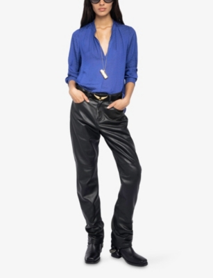Zadig & Voltaire Womens Electric Tink Long-sleeved Satin Blouse In Blue