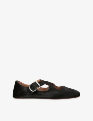 AZZEDINE ALAIA: Criss Cross Pony-Hair Effect Leather Flats