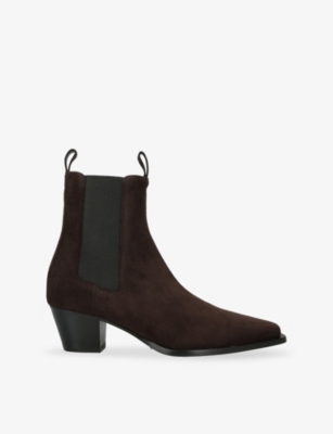 Totême Womens The City Suede Heeled Ankle Boots Dark Brown Eur 39 / 6 Uk In Brown