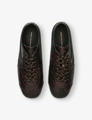 Dries Van Noten Leather Snakeskin-effect Dustin Sneakers In Brown