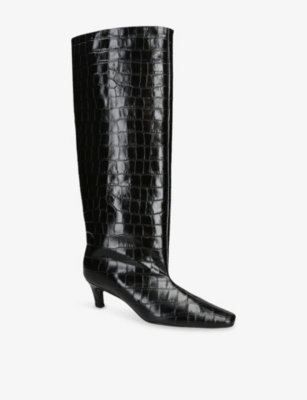 Totême Womens Black The Wide Shaft Croc-effect Leather Knee-high Boots Eur 37 / 4 Uk In Black