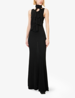 Alaïa Womens Alaia High-neck Bow Woven Maxi Dress In Black