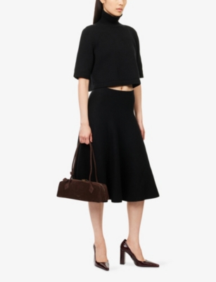 Alaïa Womens Noir Alaia A-line Cashmere And Wool-blend Midi Skirt In Black