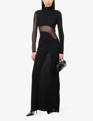 Alaïa Womens Noir Alaia Long-sleeve Bodycon Stretch-jersey Maxi Dress In Black